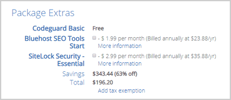 web hosting package extras
