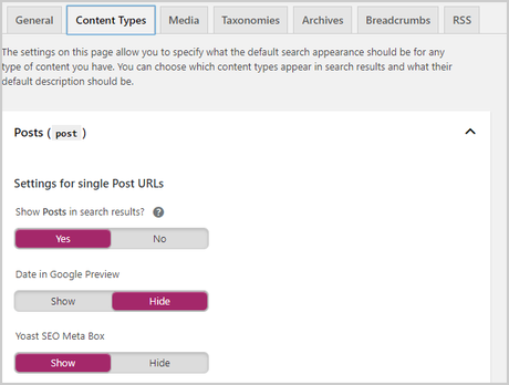 Content Type Settings
