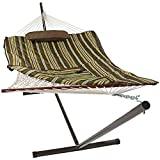 Sunnydaze Cotton Rope Freestanding Hammock with 12 Foot Portable Steel Stand and Spreader Bar, Indoor or Outdoor Use, Pad and Pillow Included, Desert Stripe