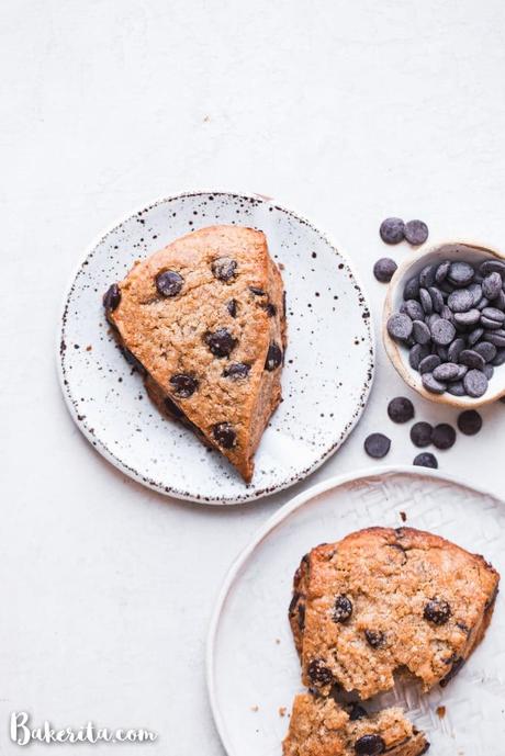 These Vegan Gluten-Free Chocolate Chip Scones are everything a good scone should be: tender and fluffy on the inside, with a crispy, slightly crumbly exterior. These paleo scones are loaded with chocolate chips and make for a delicious breakfast, snack, or dessert.