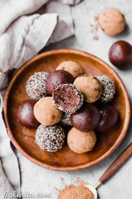 These Raw Chocolate Truffles will satisfy your chocolate candy cravings, guilt-free! These raw, date-sweetened truffles are easy to make in your blender or food processor, and they're gluten-free, paleo, and vegan.