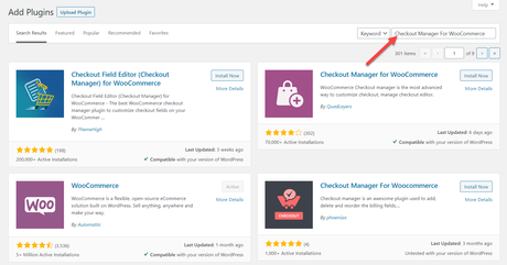 search checkout manager plugin