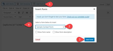 Adding WPForms using Classic WordPress Editor