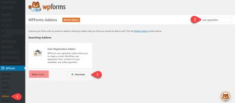 Install WPForms User Registration Addon
