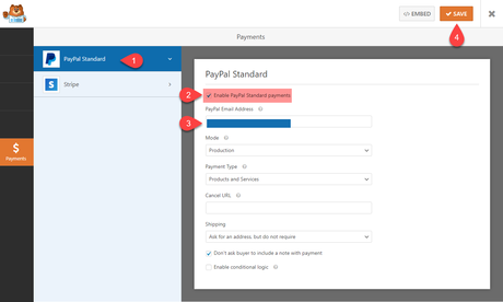 WPForms Sample Donation Form Payment Settings