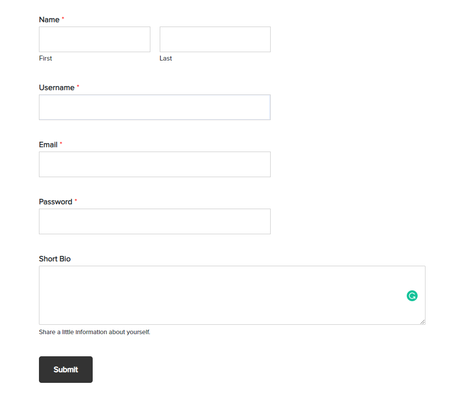 Sample User Registration Form