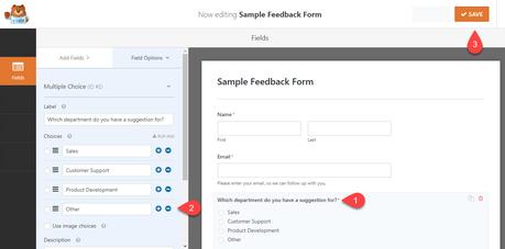 WPForms Sample Feedback Form Fields