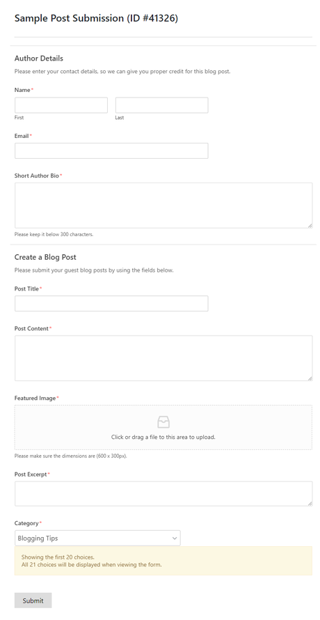 WPForms Sample Post Submission Form