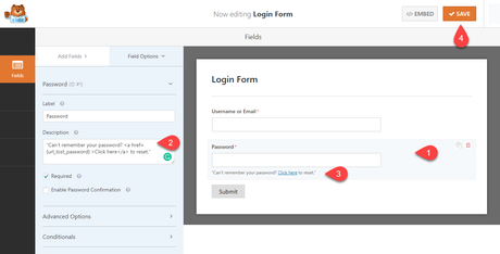 WPForms User Login Form Settings