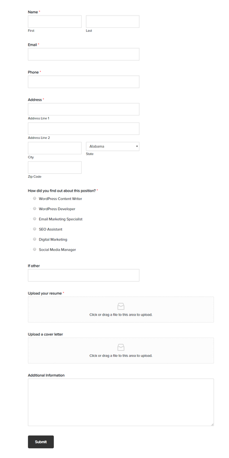 WPForms Job Application Upload Form Preview