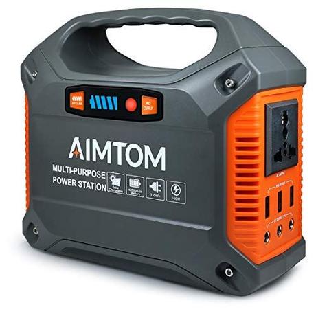 AIMTOM Portable Solar Generator, 42000mAh 155Wh Power Station, Emergency Backup Power Supply with Flashlights, for Camping, Home, CPAP, Travel, Outdoor (110V/ 100W AC Outlet, 3X 12V DC, 3X USB Output)