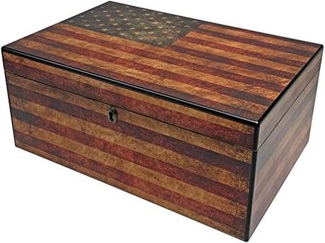 Old Glory USA Flag Printed Desktop Humidor by Quality Importers - 100 Cigar ct