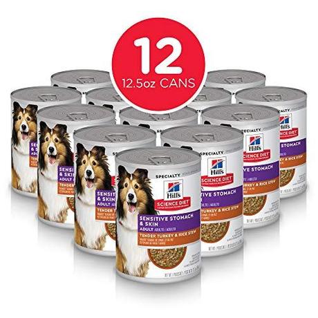 Hill's Science Diet Wet Dog Food, Adult, Sensitive Stomach & Skin, Tender Turkey & Rice Stew, 12.5 oz, 12-pack