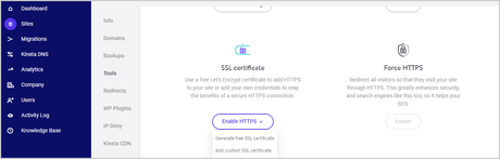 Kinsta Free SSL Certificate and CDN