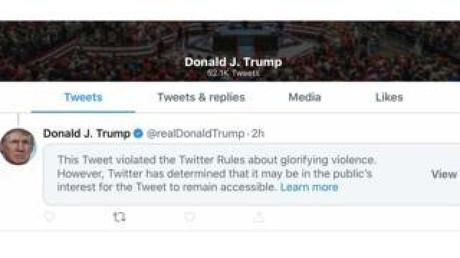 Twitter hides Trump tweet for ‘glorifying violence’