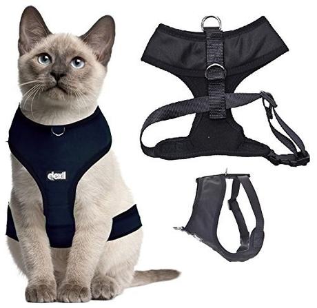 Dexil Luxury Cat Harness Padded and Water Resistant (Black L-XL)