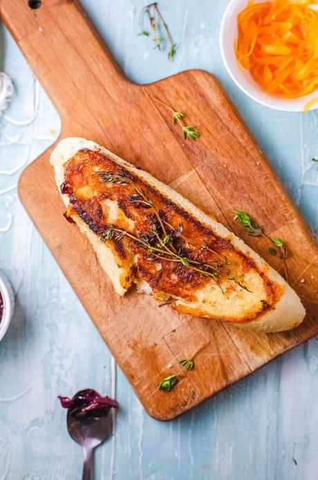 Garlic Bread Grilled Cheese with French Onions