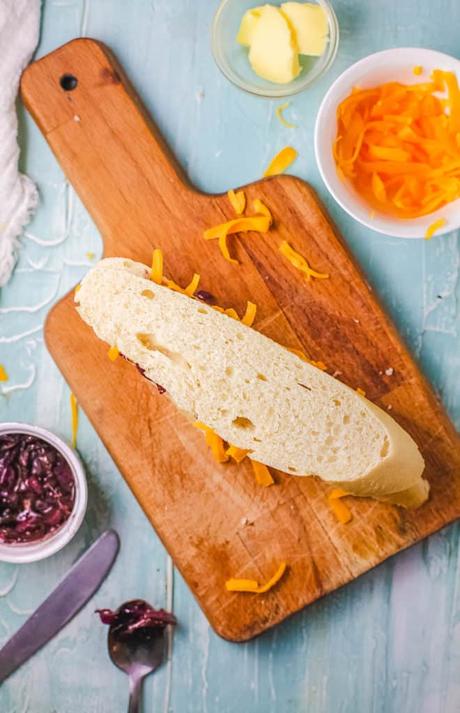 Garlic Bread Grilled Cheese with French Onions