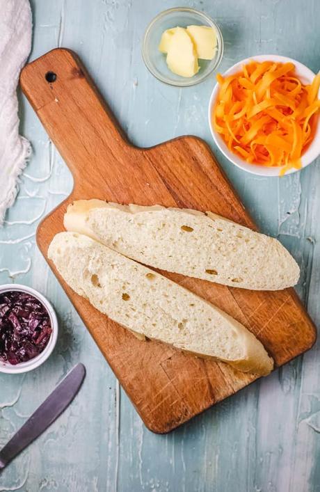 Garlic Bread Grilled Cheese with French Onions