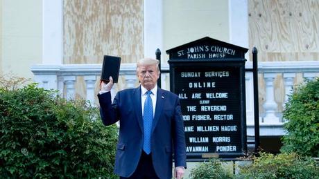Donald Trump stood outside the church holding a Bible.
