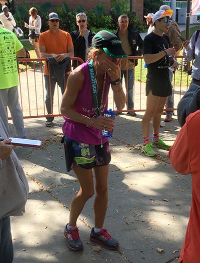 Wendy's first marathon finish at the Clarence DeMar Marathon