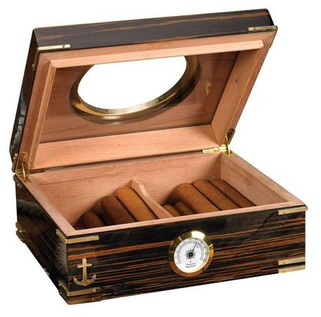 Humidor Supreme-Gangway-50 Cigar Ebony finish with Brass Porthole
