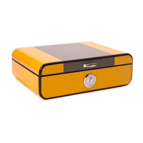 Carbon Fiber & Yellow Lacquered Wood 25 Cigar Humidor