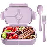 Image: Bento Box for Kids Lunch Containers with 4 Compartments Kids Bento Lunch Box Microwave/Freezer/Dishwasher Safe (Flatware Included, Light Purple)