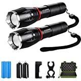 Image: Lyhope 2 Pack High Lumen Flashlights, Zoomable, 5 Modes, 1000 Lumen, Waterproof Handheld Flashlights, Rechargeable Battery and Charger and Bicycle Mount Included