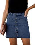 Image: Vetinee Women's Mid Waist Denim Skirt Front Buttons Pockets Short A Line Skirt