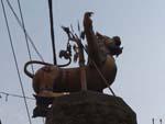 Brass lion at front of Bhimsen Temple