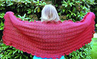Handmade Crocheted Shawl/Wrap In Deep Red Color