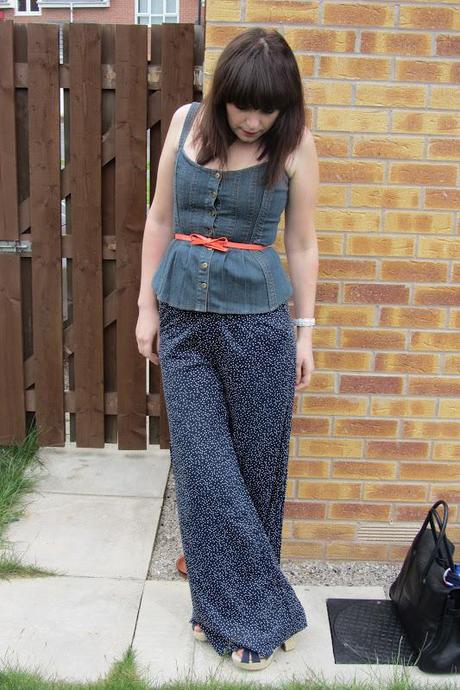 OOTD|| Palazzo pants and denim peplum corset