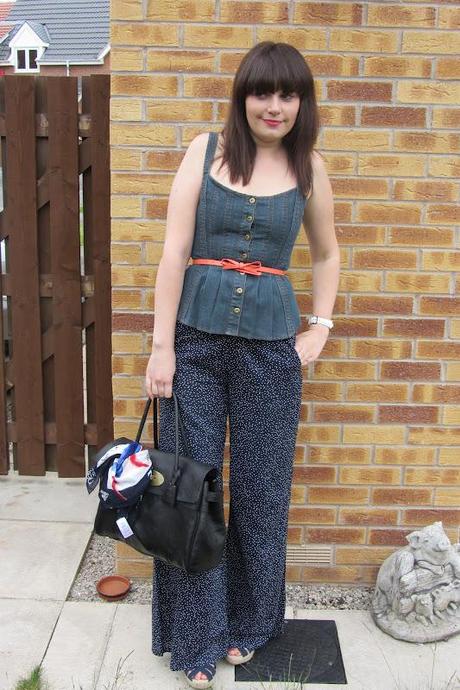 OOTD|| Palazzo pants and denim peplum corset