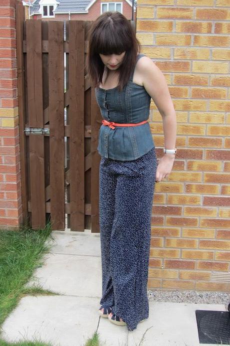 OOTD|| Palazzo pants and denim peplum corset