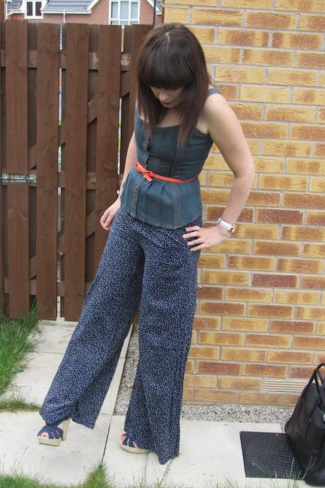 OOTD|| Palazzo pants and denim peplum corset