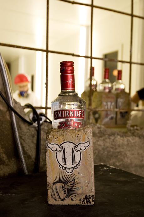 Hand cast DFace Smirnoff bottle Follow up: D*Face x Smirnoff event at Wiltons Music Hall