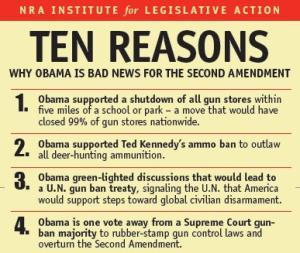 The NRA's top 10 reasons on why Obama is bad for the Second Amendment. (See the full list in our individual fact-checks.)