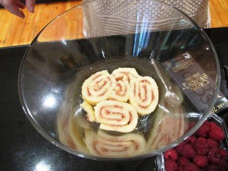 First sponge layer in bottom of glass bowl