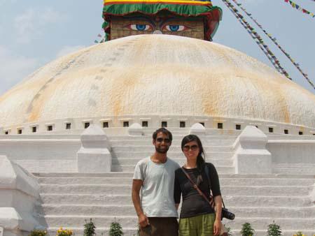 Travis and Sonya at the Bodhnath Stupa