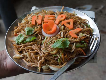 Street-stall chowmein for sixty rupees, delicious