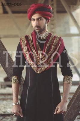 Latest Stylish Mughlia Sherwani Collection 2012 By Thara’s For Groom