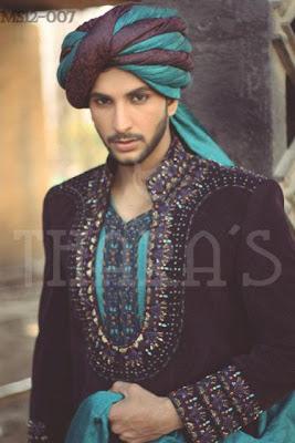 Latest Stylish Mughlia Sherwani Collection 2012 By Thara’s For Groom