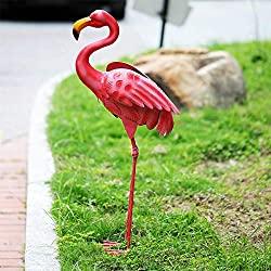 Image: HDNICEZM Metal Pink Flamingo Yard Lawn Garden Ornament | Outdoor and Indoor Flamingo Statue | Garden Sculptures Tall 31 Inch