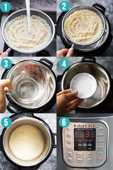 collage image showing how to cook basmati rice in the Instant Pot