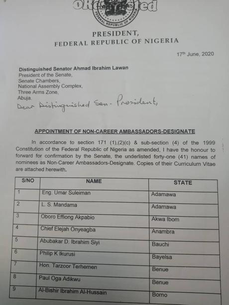 Buhari Appoints 41 Non-Career & 1 Career Ambassadors, Seeks Senate’s Approval (See Full List)