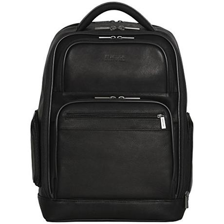 Kenneth Cole Reaction Colombian Leather Dual Compartment 15.6' Laptop Anti-Theft RFID Business Backpack, Black