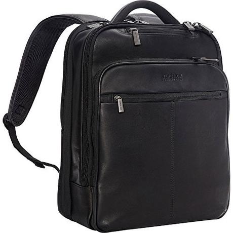 Kenneth Cole Reaction Manhattan Colombian Leather Slim 16' Laptop & Tablet RFID Business Backpack, Black, Medium