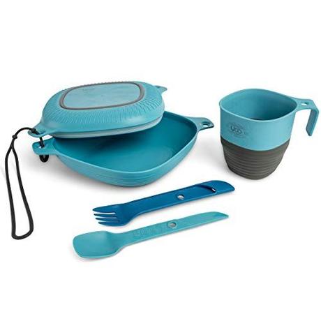 UCO 6-Piece Camping Mess Kit with Bowl, Plate, Camp Cup, and Switch Spork Utensil Set, Retro Sunrise, Classic Blue