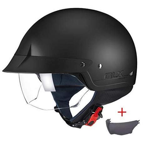 GLX Unisex-Adult Size M14 Cruiser Scooter Motorcycle Half Helmet with Free Tinted Retractable Visor DOT Approved (Matte Black, X-Large)